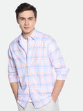 Dennis Lingo Men's Pink Checks Spread Collar Cotton Shirt
