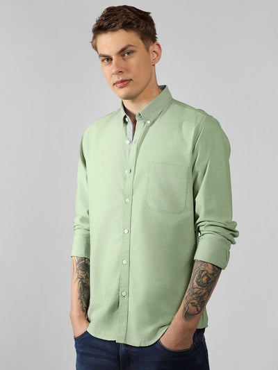 Men's Green Solid Button Down Collar Full Sleeve Regular Fit Shirt