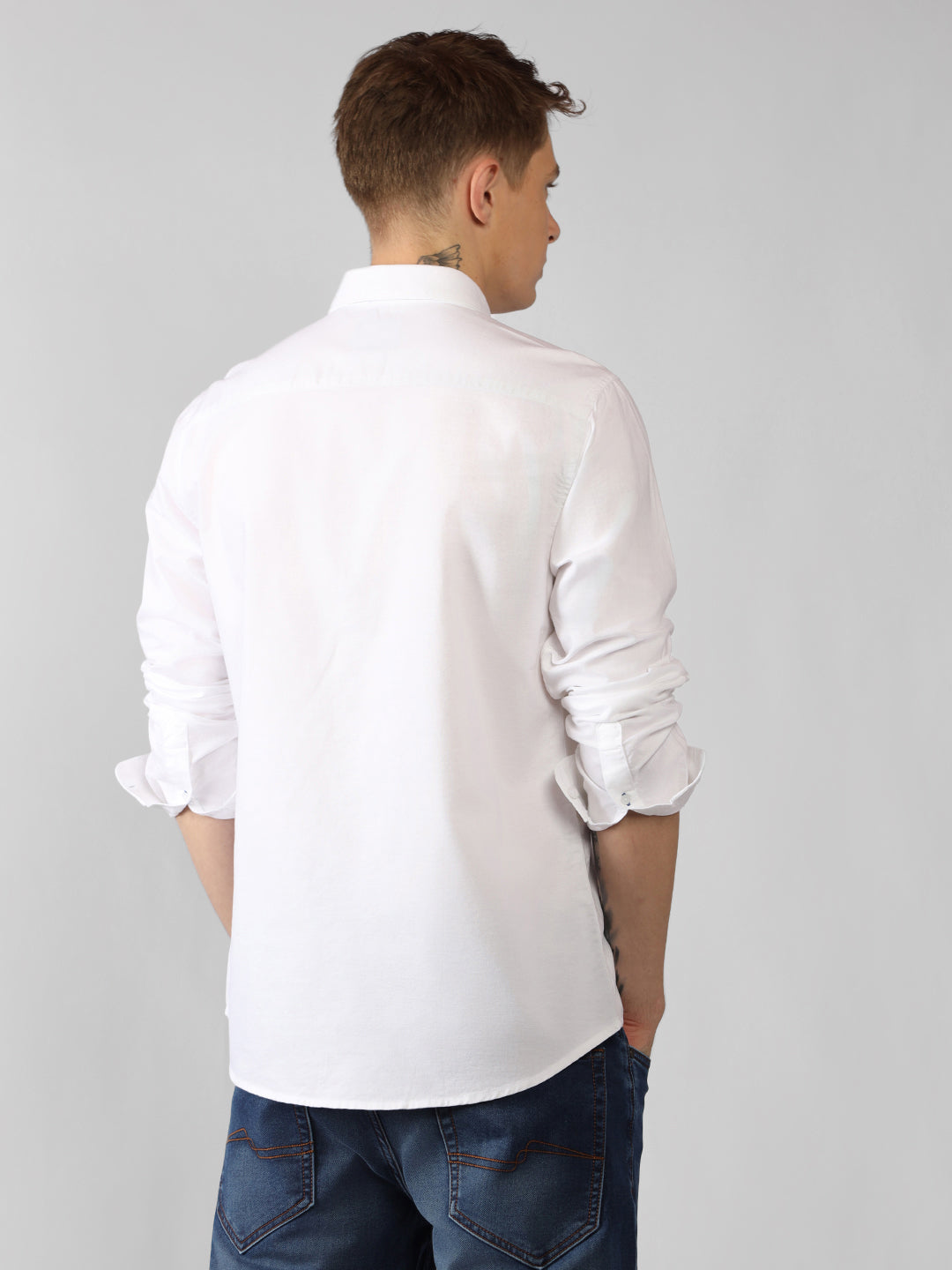 Men's White Solid Button Down Collar Full Sleeve Regular Fit Shirt