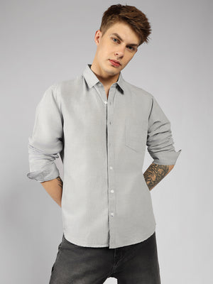 Men's Grey Solid Spread Collar Full Sleeve Regular Fit Shirt