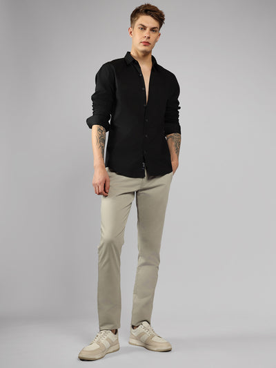 Men's Black Solid Spread Collar Full Sleeve Regular Fit Shirt