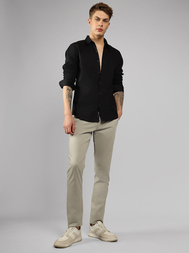 Men's Black Solid Spread Collar Full Sleeve Regular Fit Shirt