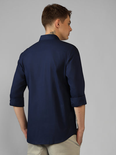 Men's Navy Solid Spread Collar Full Sleeve Regular Fit Shirt