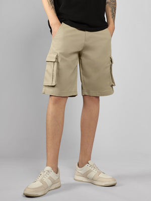 Men's Cream Solid Relaxed Fit Shorts