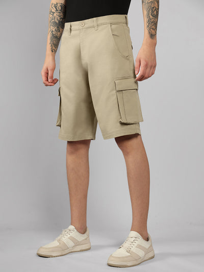 Men's Cream Solid Relaxed Fit Shorts