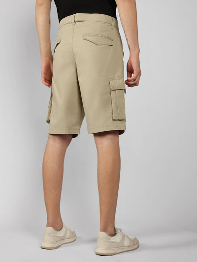 Men's Cream Solid Relaxed Fit Shorts