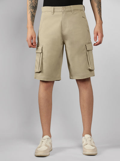 Men's Cream Solid Relaxed Fit Shorts
