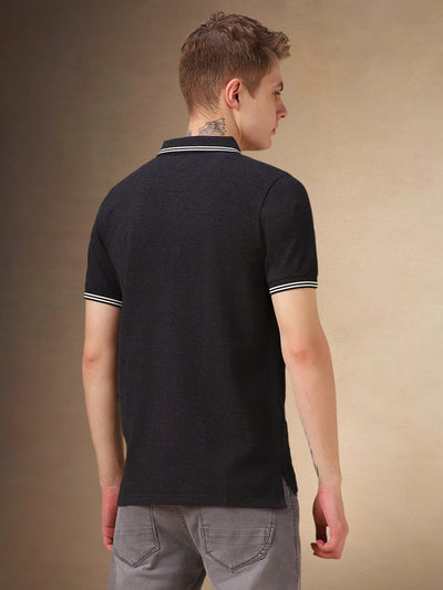 Men's Charcoal Solid Polo Collar Half Sleeves T-shirt