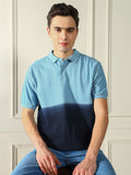 Dennis Lingo Men's Indigo Color Block Cotton Polo T-Shirt