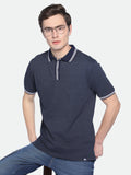 Dennis Lingo Men's Blue Solid Cotton Polo T-Shirt