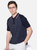 Dennis Lingo Men's Blue Color Block Cotton Polo T-Shirt