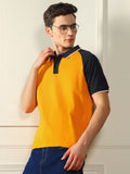 Dennis Lingo Men's Mustard Color Block Cotton Polo T-Shirt