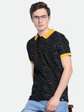 Dennis Lingo Men's Black Printed Cotton Polo T-Shirt