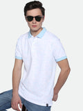 Dennis Lingo Men's White Printed Cotton Polo T-Shirt
