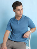 Men's Textured Polo Collar Half Sleeves Flat Knit T-shirt