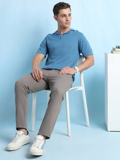 Men's Textured Polo Collar Half Sleeves Flat Knit T-shirt