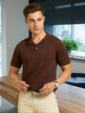 Men's Brown Solid Textured Polo Collar Half Sleeves Flat Knit T-shirt