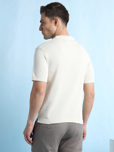 Men's Textured Polo Collar Half Sleeves Flat Knit T-shirt