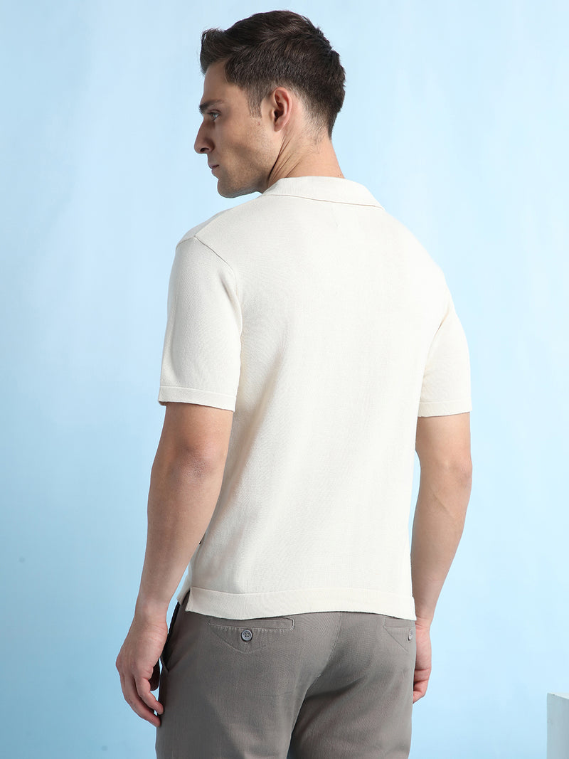 Men's Textured Polo Collar Half Sleeves Flat Knit T-shirt