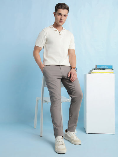 Men's Textured Polo Collar Half Sleeves Flat Knit T-shirt