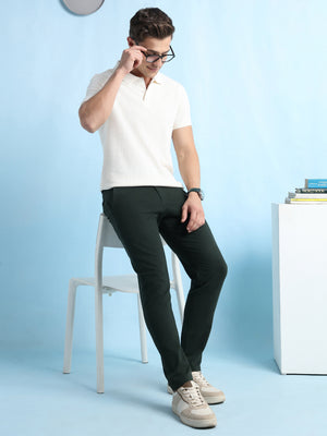 Men Offwhite Solid Polo Collar Half Sleeves T-shirt