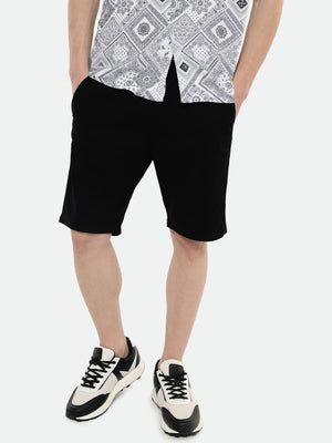 Men's Black Solid Regular Fit Stretchable Shorts