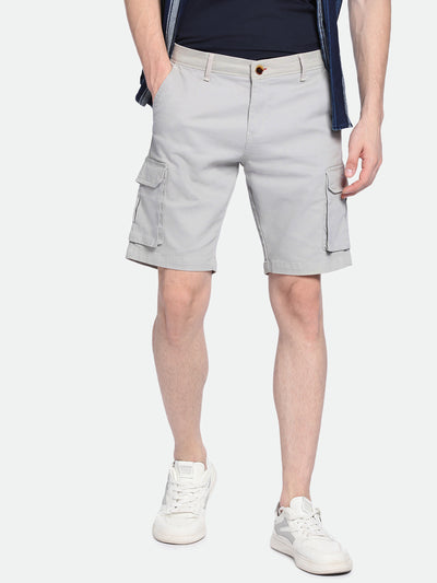 Men's Light Grey Solid Regular Fit Stretchable Shorts