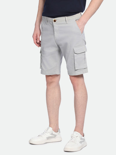 Men's Light Grey Solid Regular Fit Stretchable Shorts
