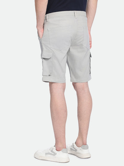 Men's Light Grey Solid Regular Fit Stretchable Shorts