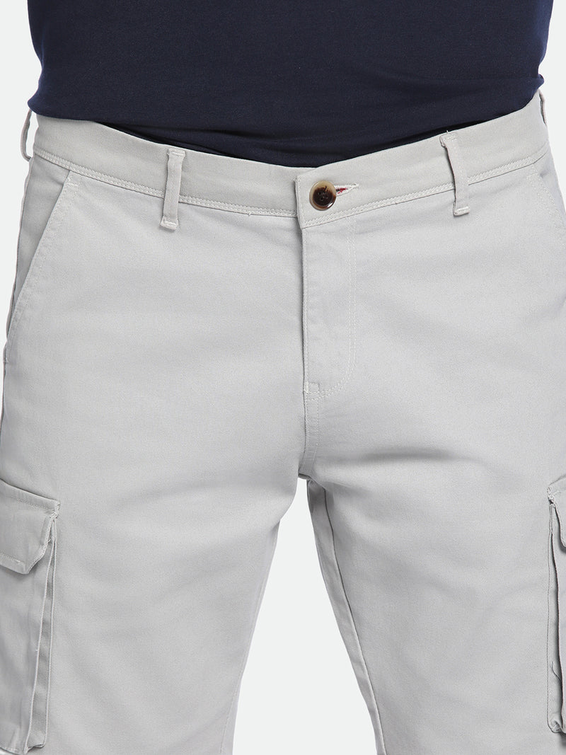 Men's Light Grey Solid Regular Fit Stretchable Shorts