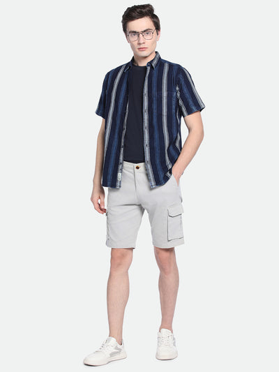 Men's Light Grey Solid Regular Fit Stretchable Shorts