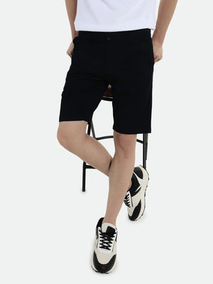 Men's Black Solid Regular Fit Stretchable Shorts
