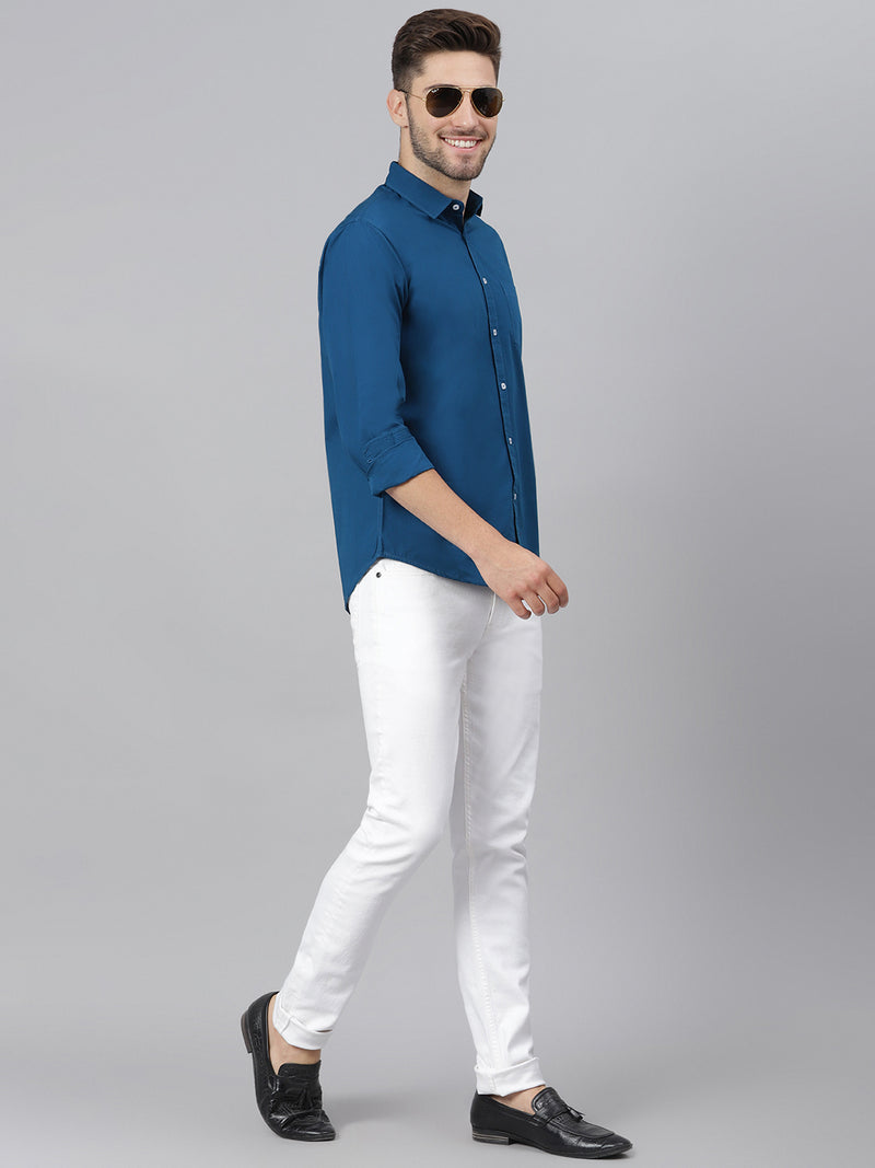Men's Solid Blue Slim Fit Casual Shirt