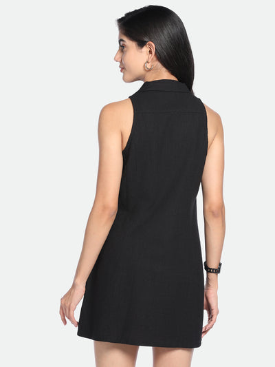 DL Woman Black V-Neck Sleeveless Knee Length A-line Dress