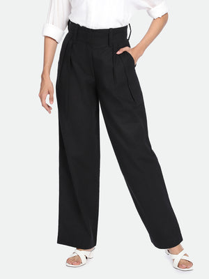 DL Woman Black Cotton Regular Fit Trousers