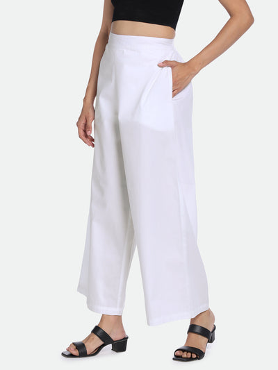 DL Woman White Cotton Regular Fit Trousers