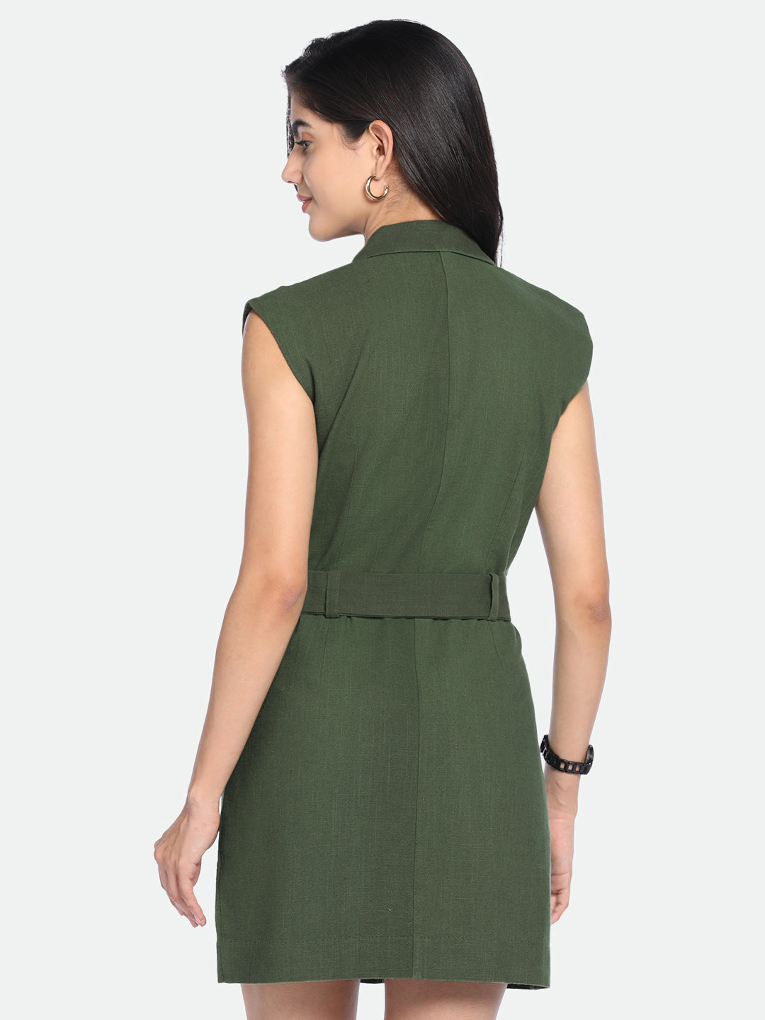 V-Neck Regular Fit Solid Olive Dress