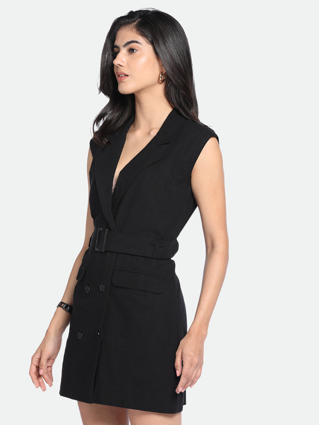 V-Neck Regular Fit Solid Black Dress