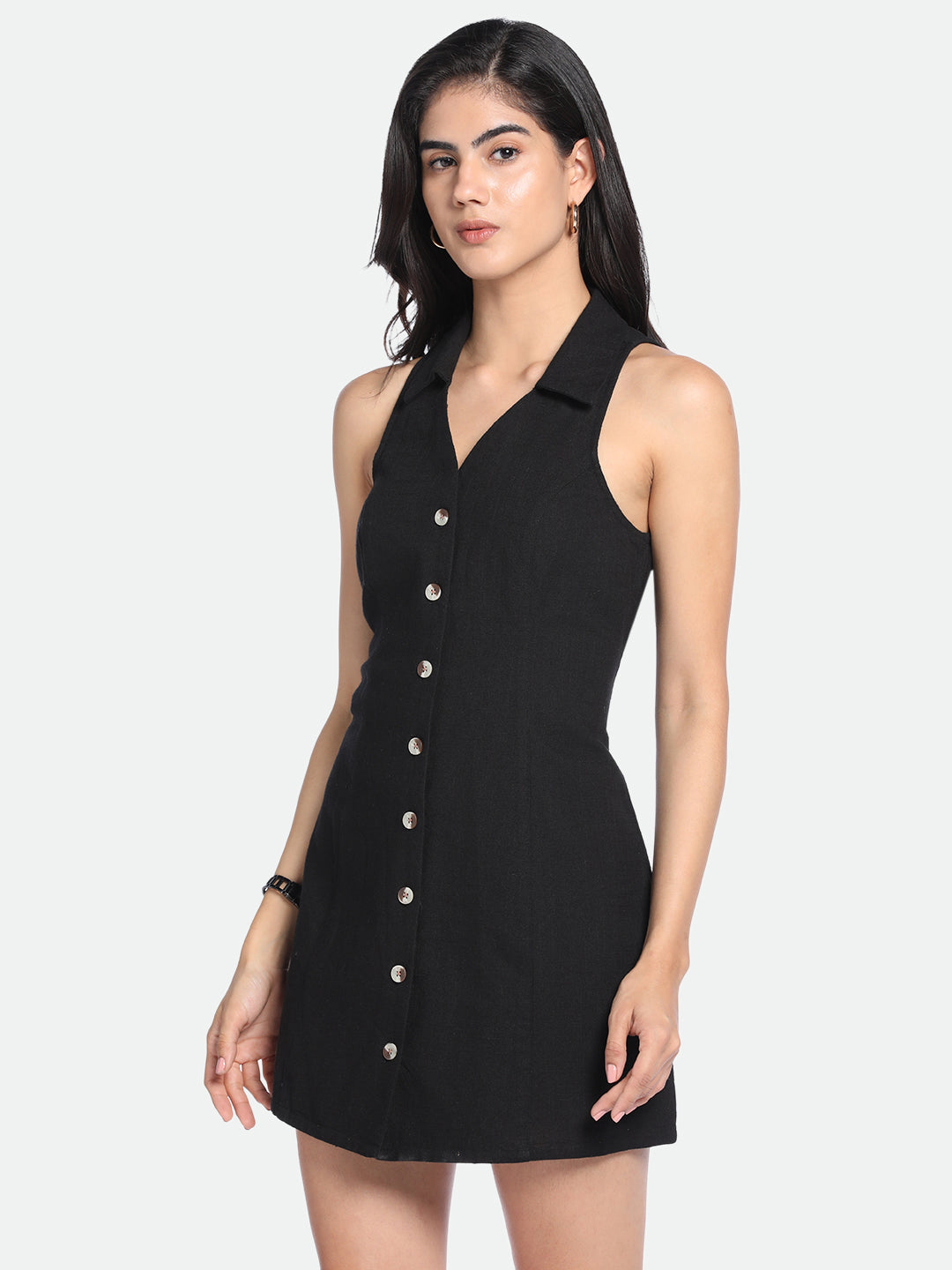 DL Woman Black V-Neck Sleeveless Knee Length A-line Dress