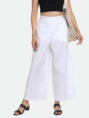 DL Woman White Cotton Regular Fit Trousers