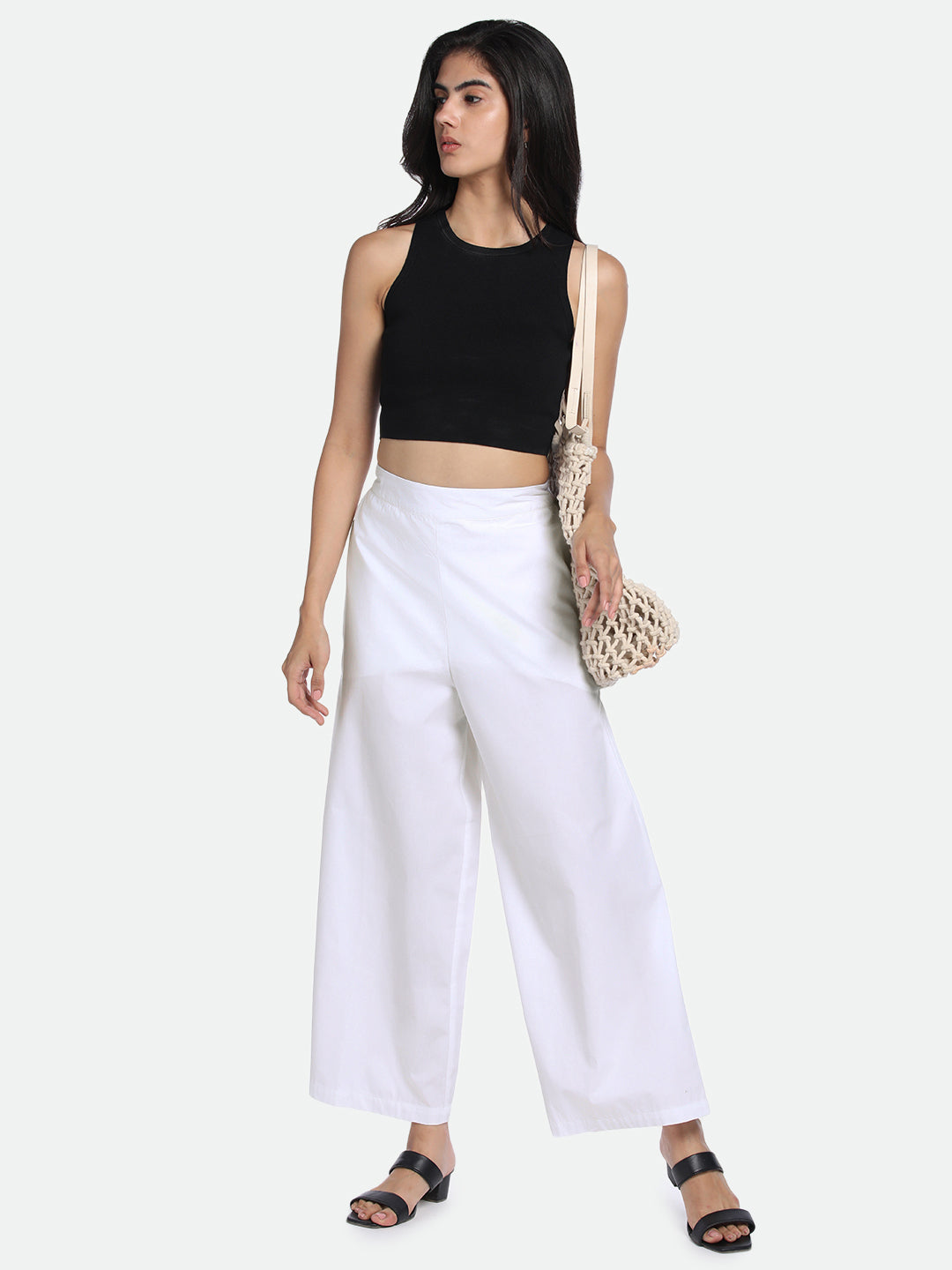 DL Woman White Cotton Regular Fit Trousers