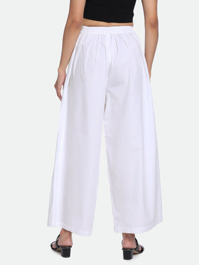 DL Woman White Cotton Regular Fit Trousers