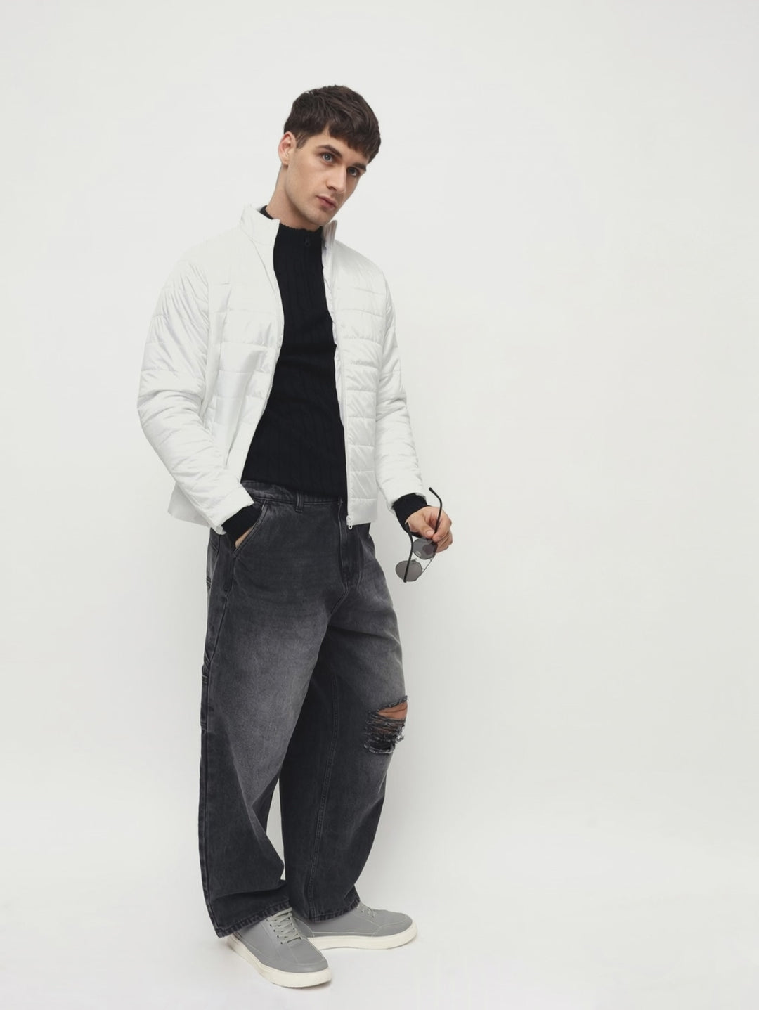 Mens Long-Sleeve Jacket - Lightweight Casual Winterwear  (White)