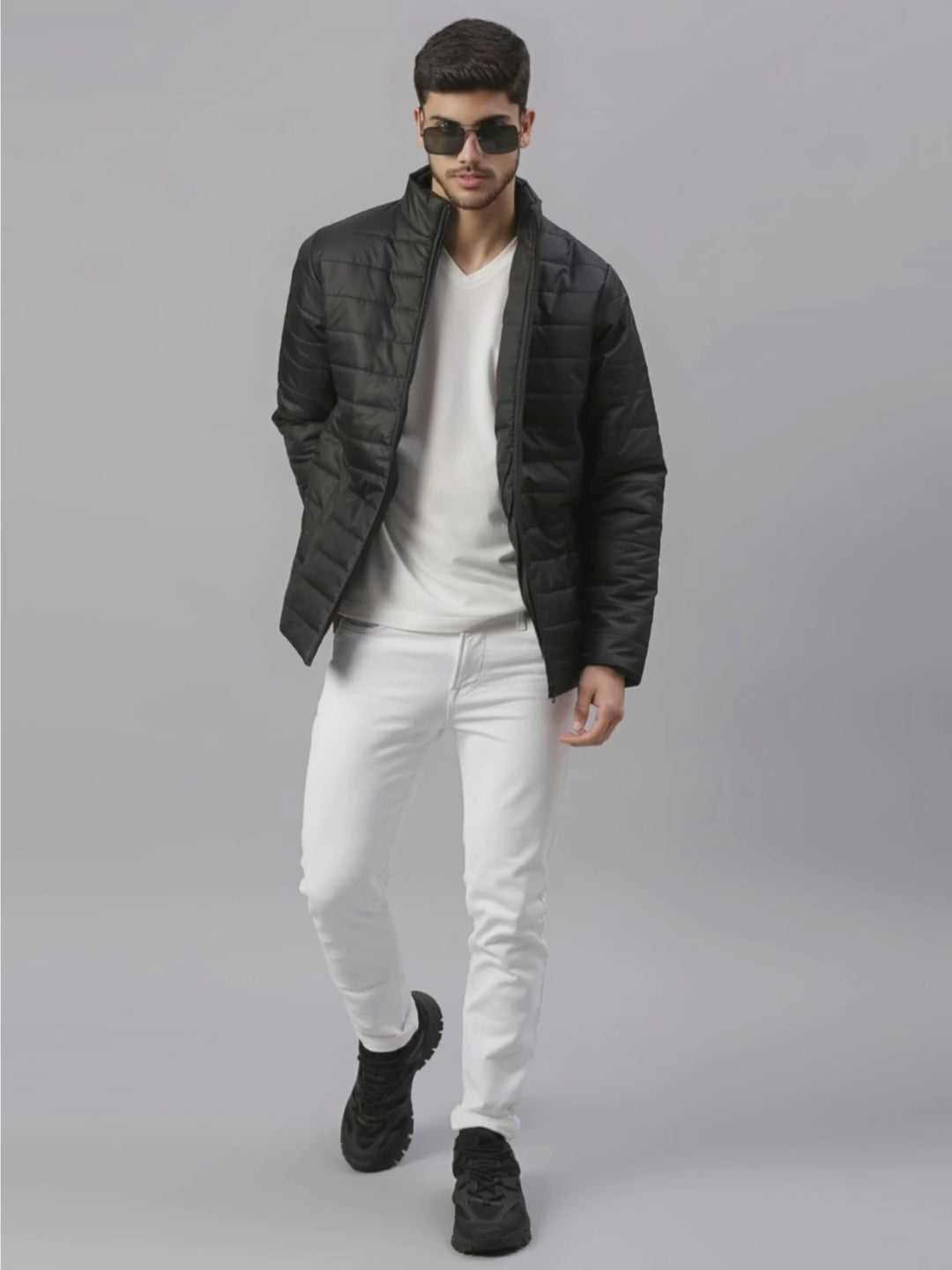 Mens Long-Sleeve Jacket - Lightweight Casual Winterwear  (Black)