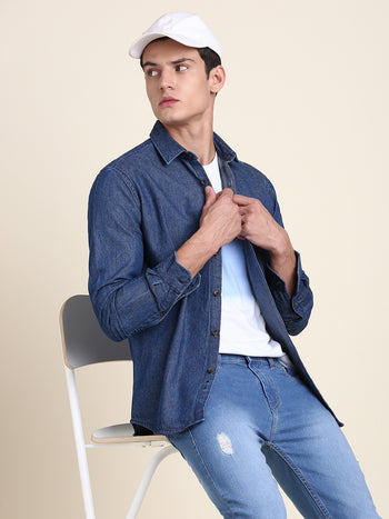 Men's Comfortable And Stylish Indigo Casual Shirt