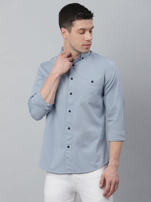 Men's Solid Dusty Blue Slim Fit Cotton Casual Shirt