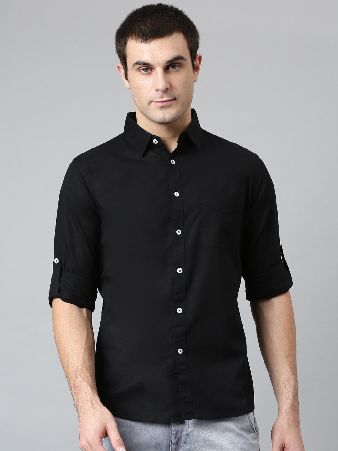Dennis Lingo Men's Cotton Solid Black Slim Fit Casual Shirt – DENNIS LINGO