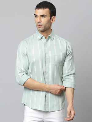 Men's Striped Green Slim Fit Cotton Casual Shirt