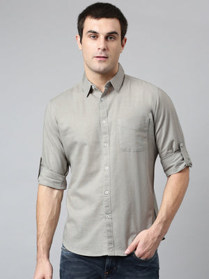 Men's Cotton Solid Grey Slim Fit Casual Shirt