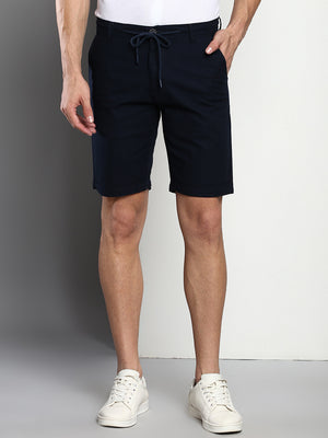 Men's Navy Slim Fit Mid Rise Casual Cotton Shorts